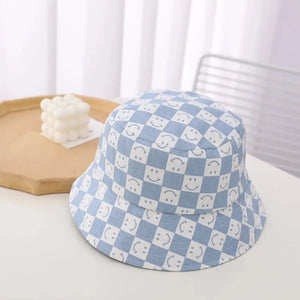 Check Smiley Bucket Hat Blue (3-8 years)
