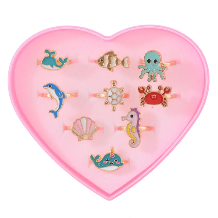 Heart Box Set of Ocean Rings