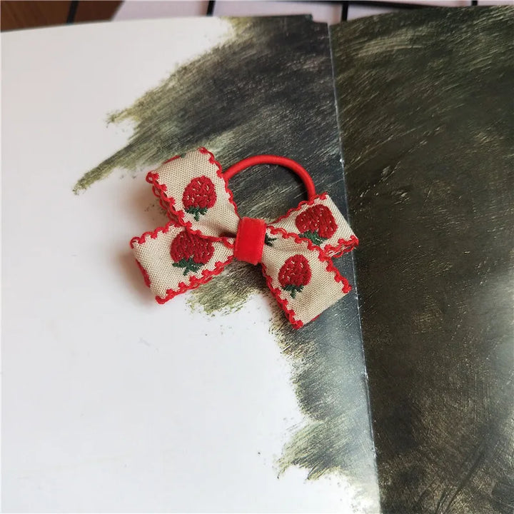 Embroidered Strawberry Ponytail Holders