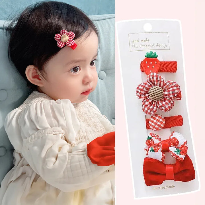 Red Flowers & Gingham Clip Set/5