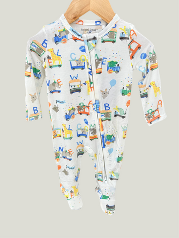 Animal Train 2 Way Zip Footed Romper -