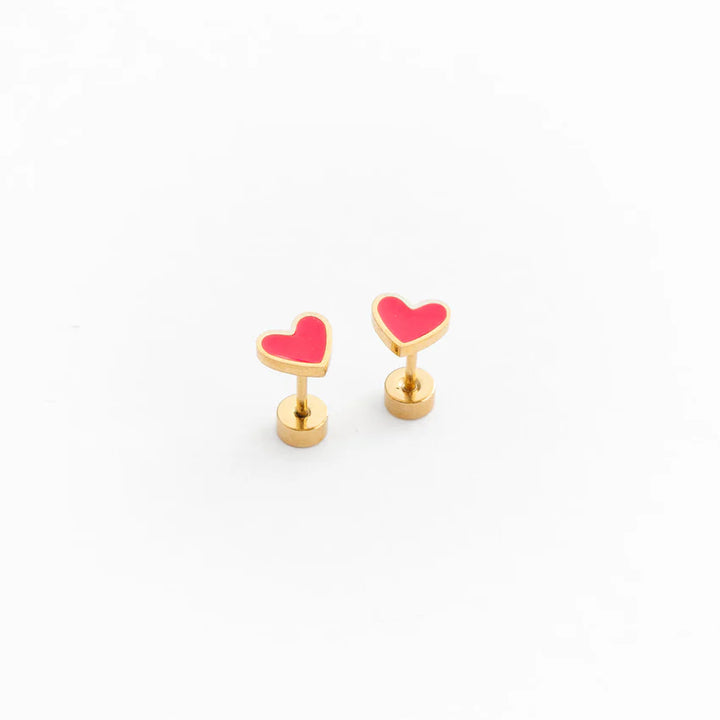Hypoallergenic Gold and Enamel Neon Heart Earrings