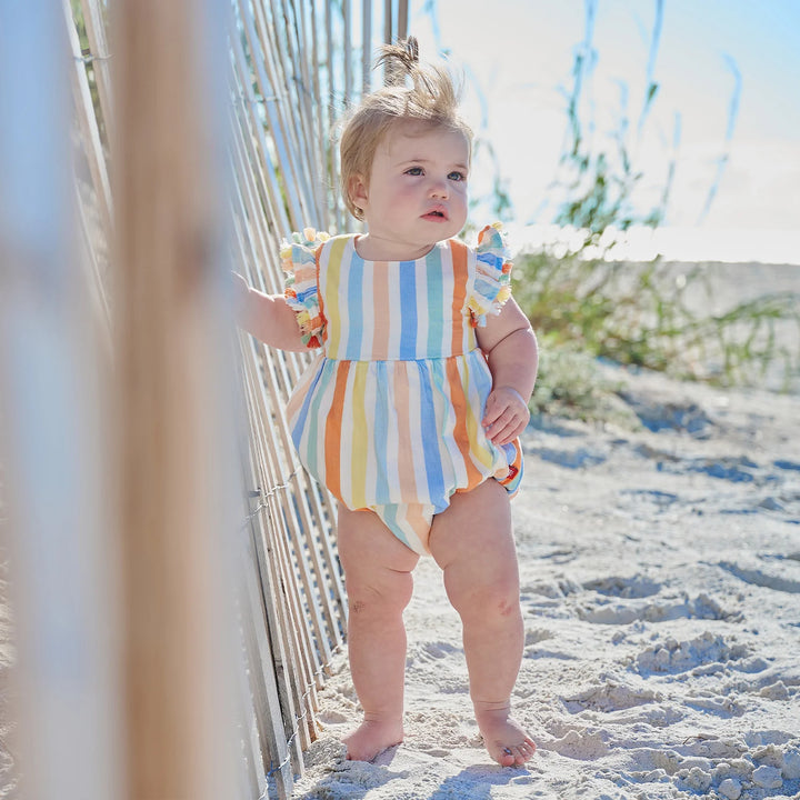 Multi Stripe Woven Tassle Bubble Romper
