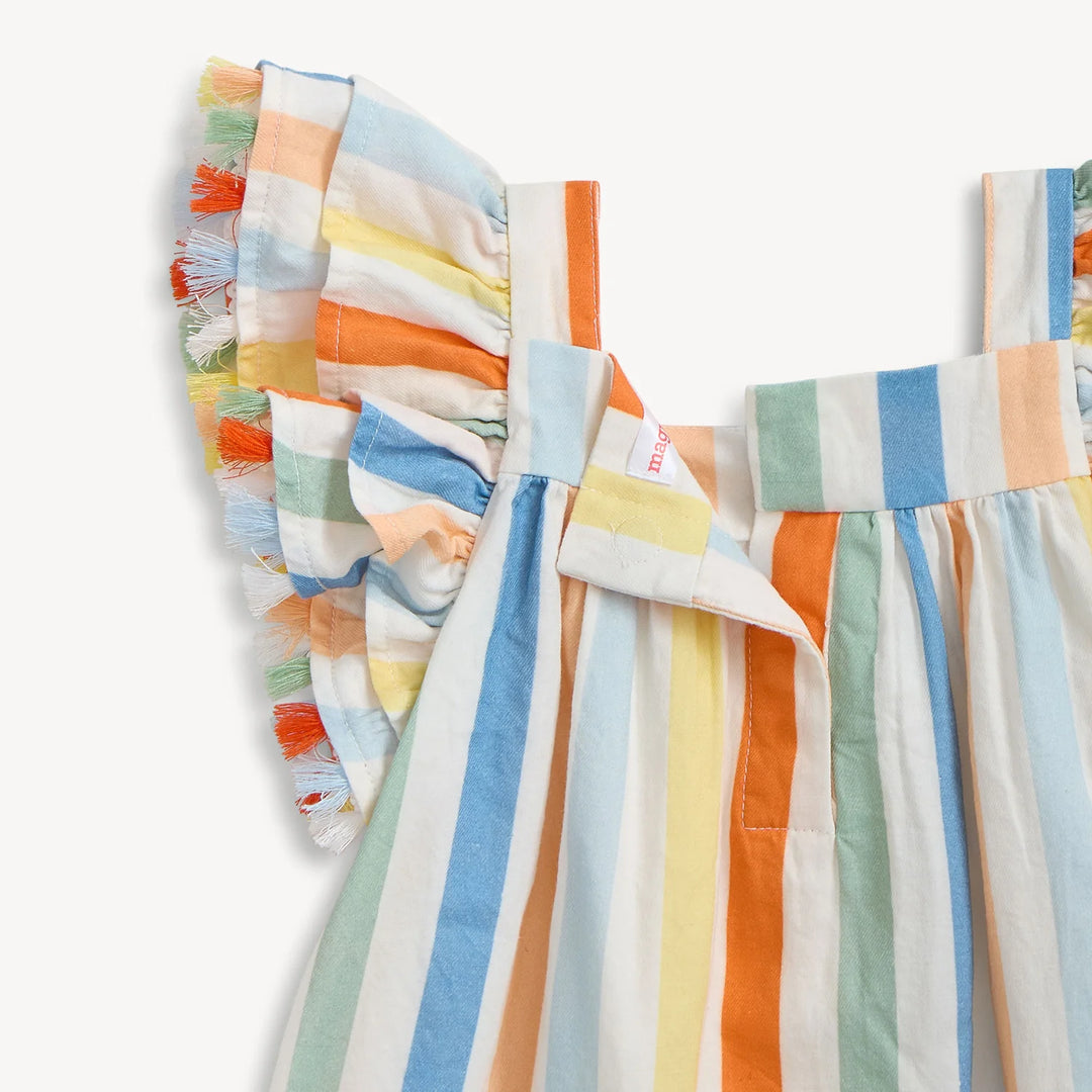 Multi Stripe Woven Flutter Sleeve Dress