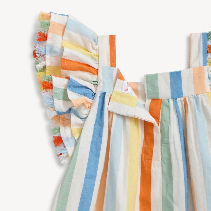 Multi Stripe Woven Flutter Sleeve Dress