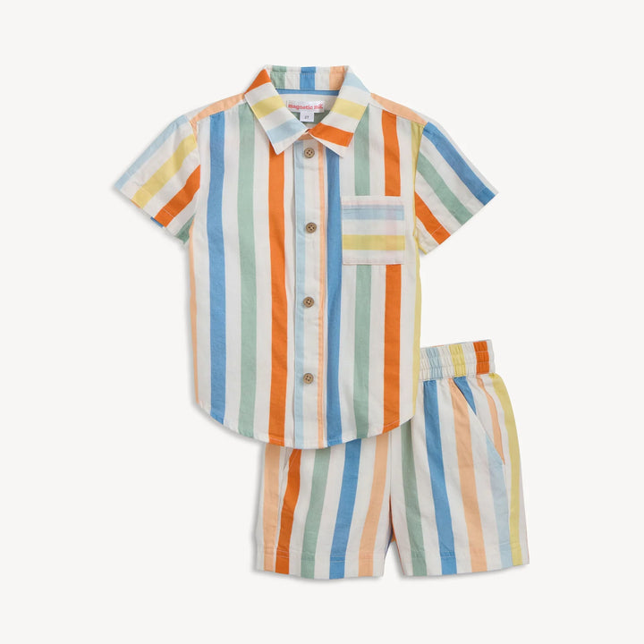 Multi Stripe Woven Short & Shirt Set