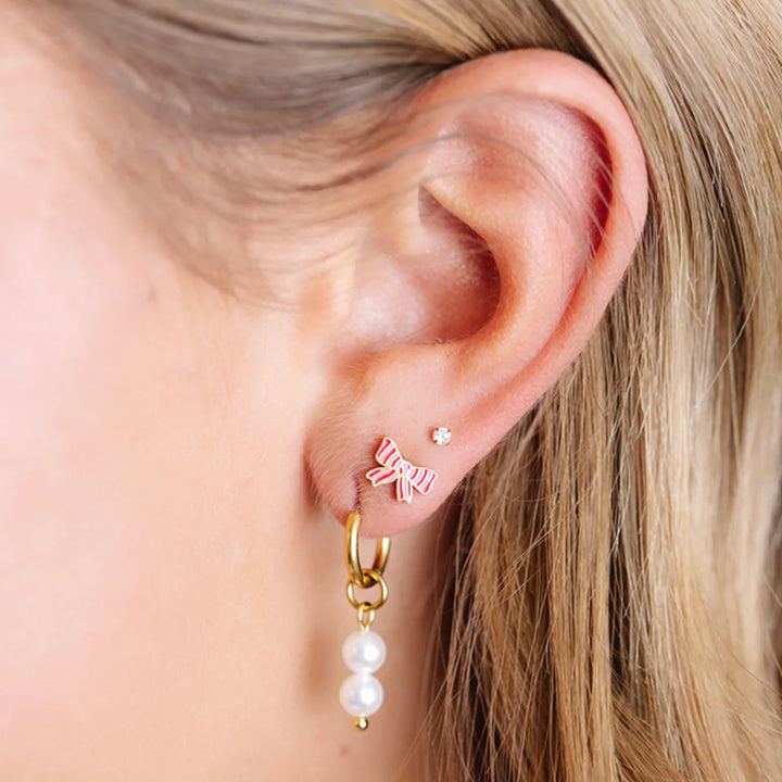 Hypoallergenic Gold & Enamel Striped Bow Earrings