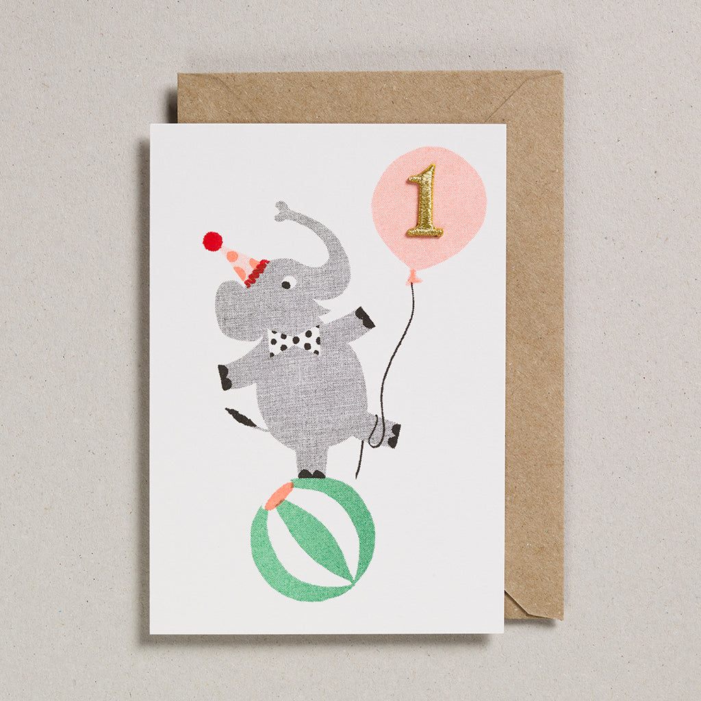 Elephant Confetti Pets Birthday Card- Age 1