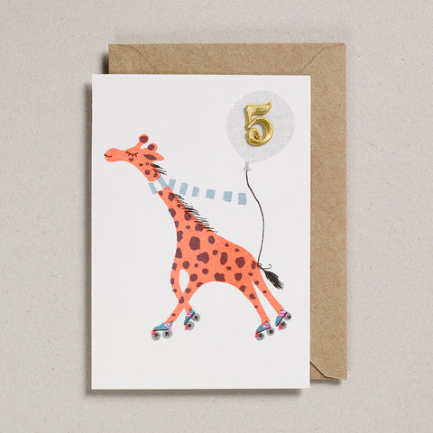 Giraffe Confetti Pets Birthday Card- Age 5