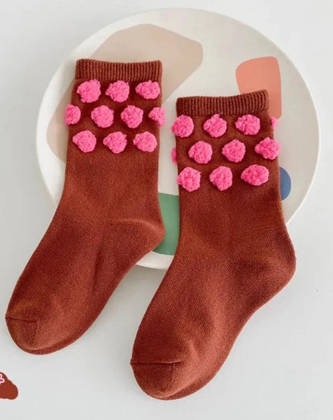 Pink Pom Pom Socks 3-5  years