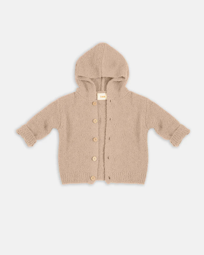 Pecan Fuzzy Hooded Cardigan