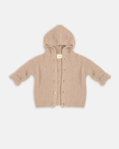 Pecan Fuzzy Hooded Cardigan