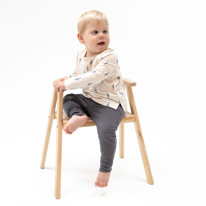 Henley and Pant Set - Beige Lightning Bolt