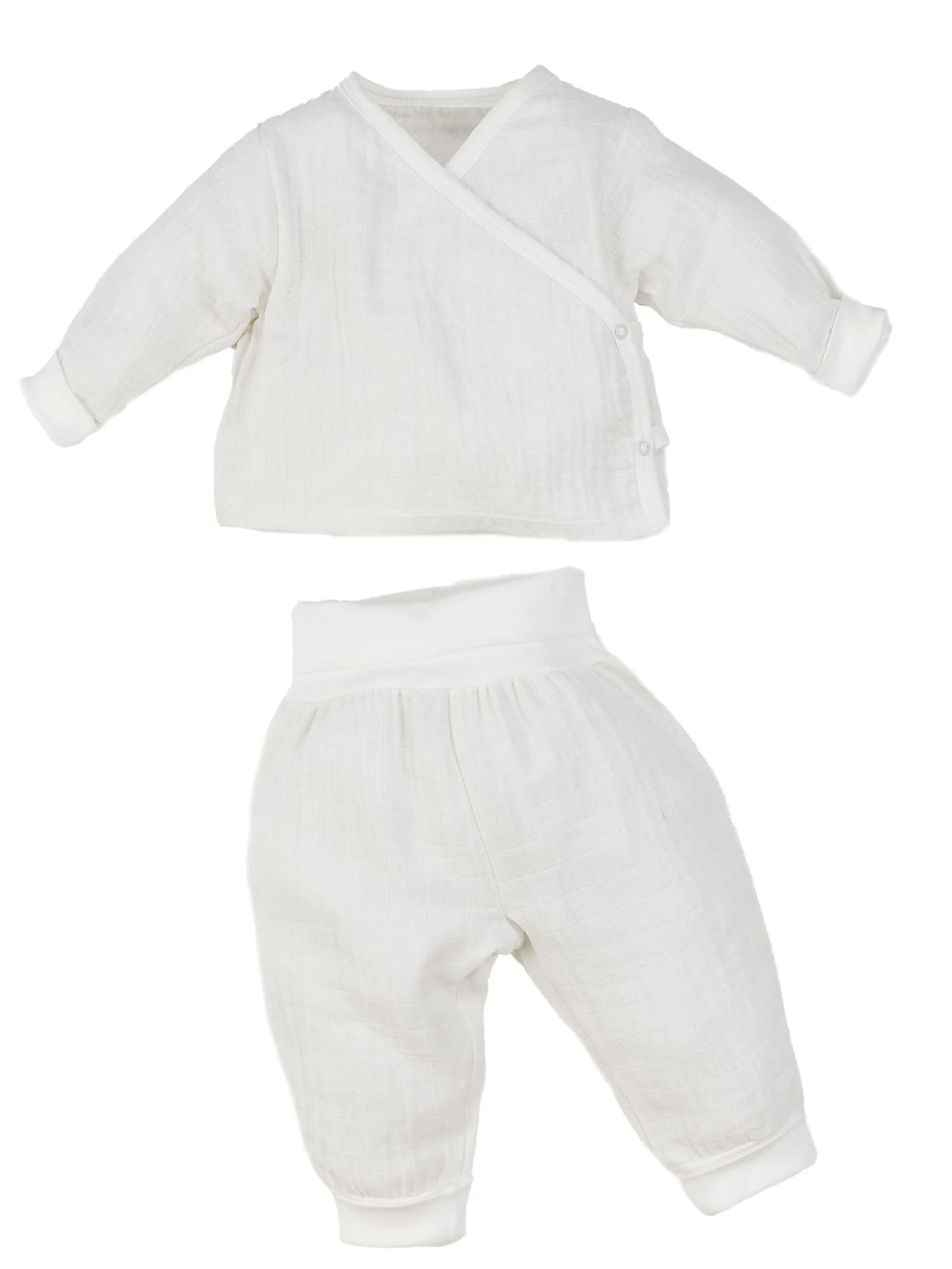 White Muslin Side Snap Top & Pant Set