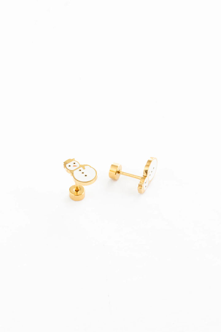 Hypoallergenic Gold & Enamel Snowman Earrings