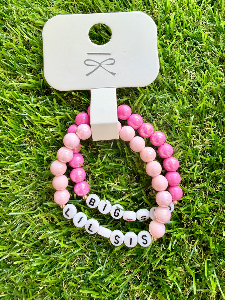 Pink Big Sis/Little Sis Charm Bracelet Set