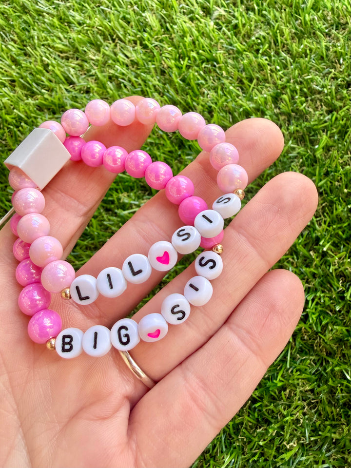 Pink Big Sis/Little Sis Charm Bracelet Set