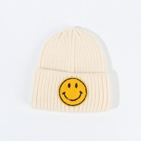 Smile Patch Beanie- Cream (1-3 years)