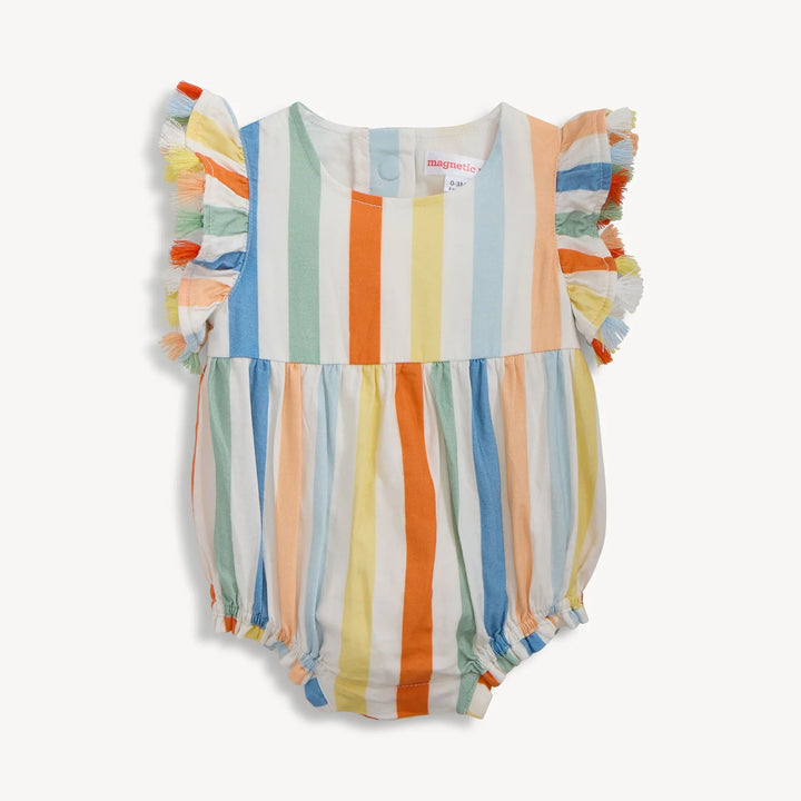 Multi Stripe Woven Tassle Bubble Romper