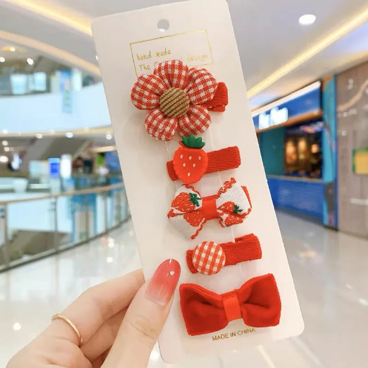 Red Flowers & Gingham Clip Set/5