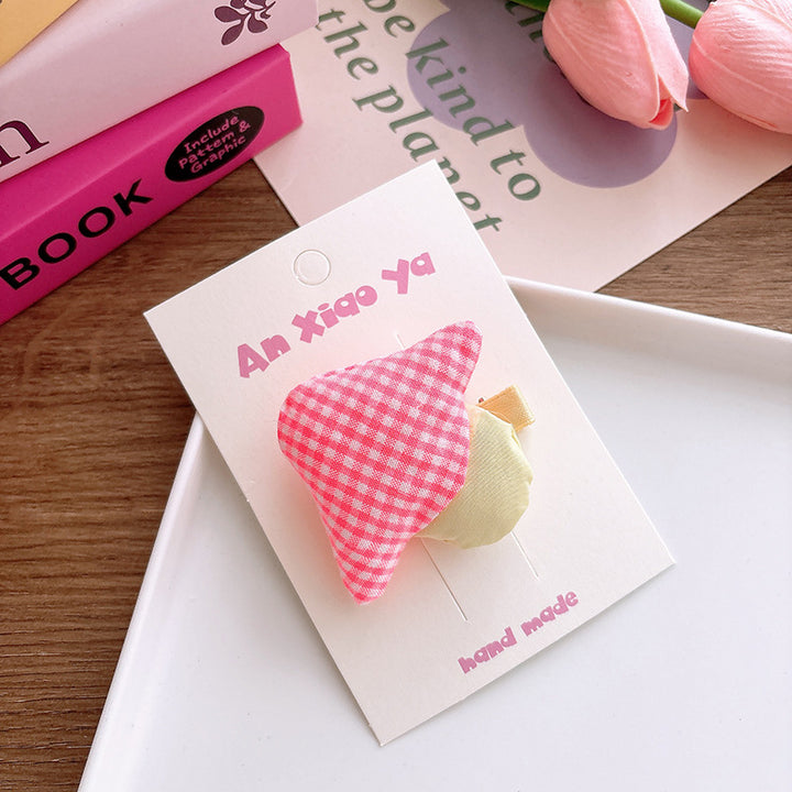 Red Plaid Plush Toadstool Hair Clip