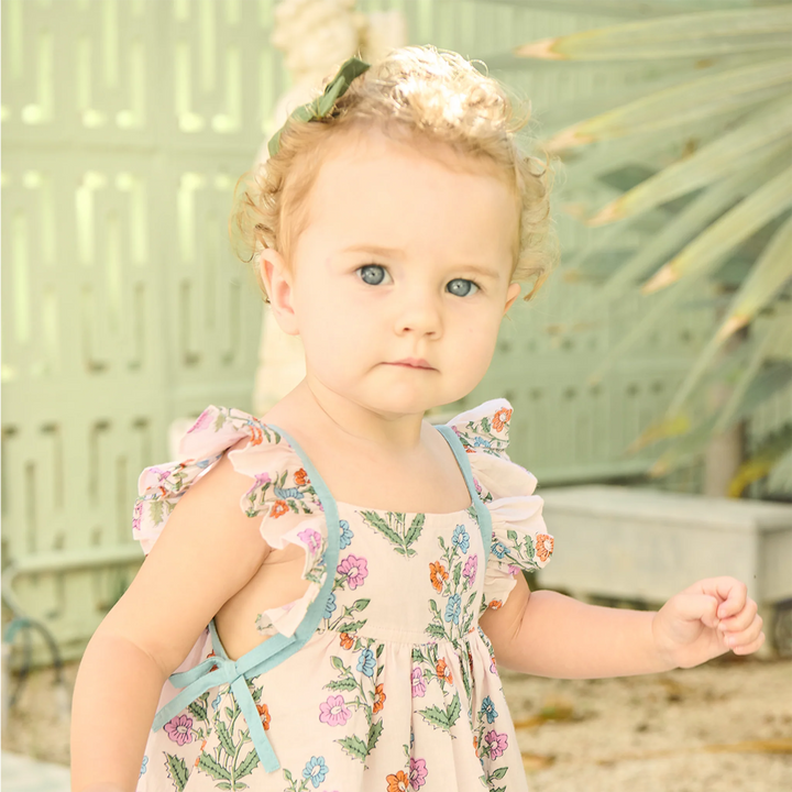 Pink Dewdrop Block Print Ailee Dress w/ Bloomers