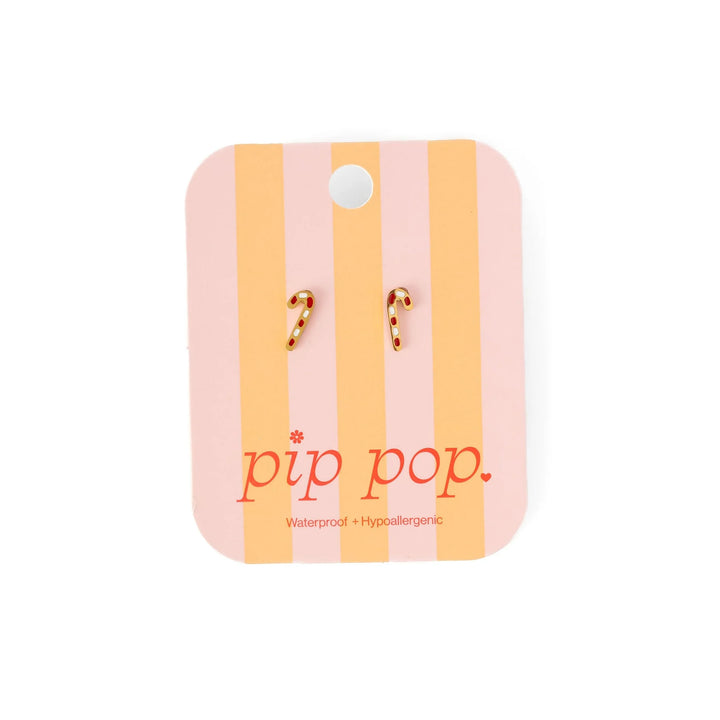 Hypoallergenic Gold & Enamel Candy Cane Earrings