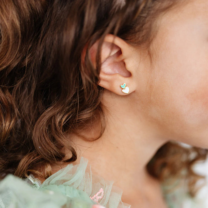 Hypoallergenic Gold & Enamel Heart Stack Earrings