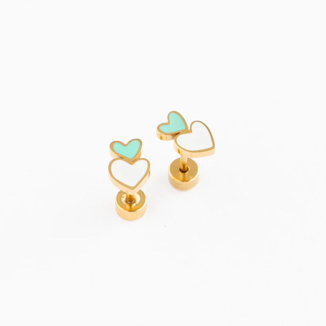 Hypoallergenic Gold & Enamel Heart Stack Earrings