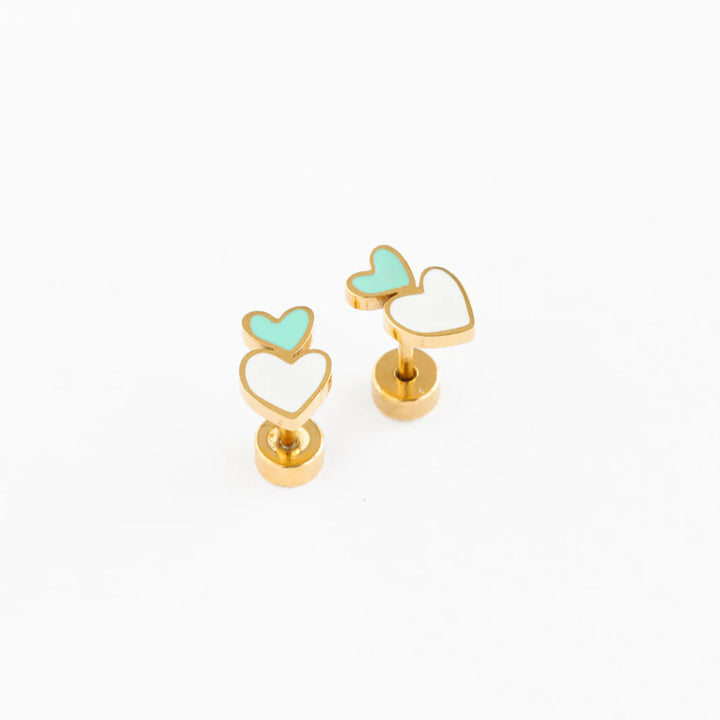 Hypoallergenic Gold & Enamel Heart Stack Earrings