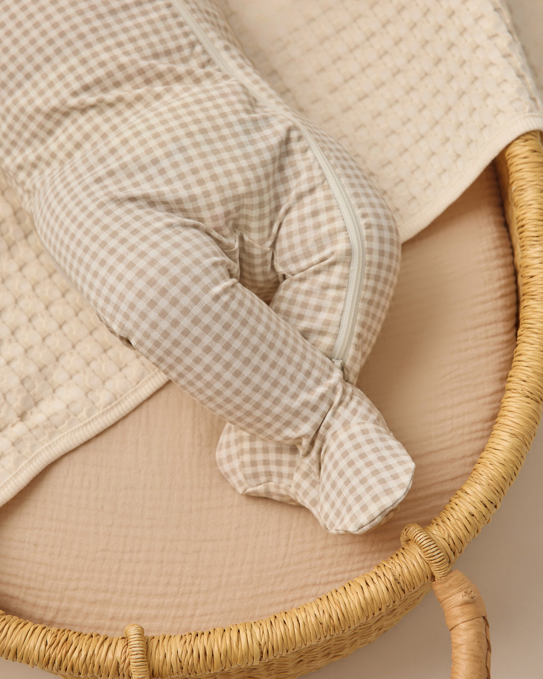 Oat Gingham Bamboo Zip Footie