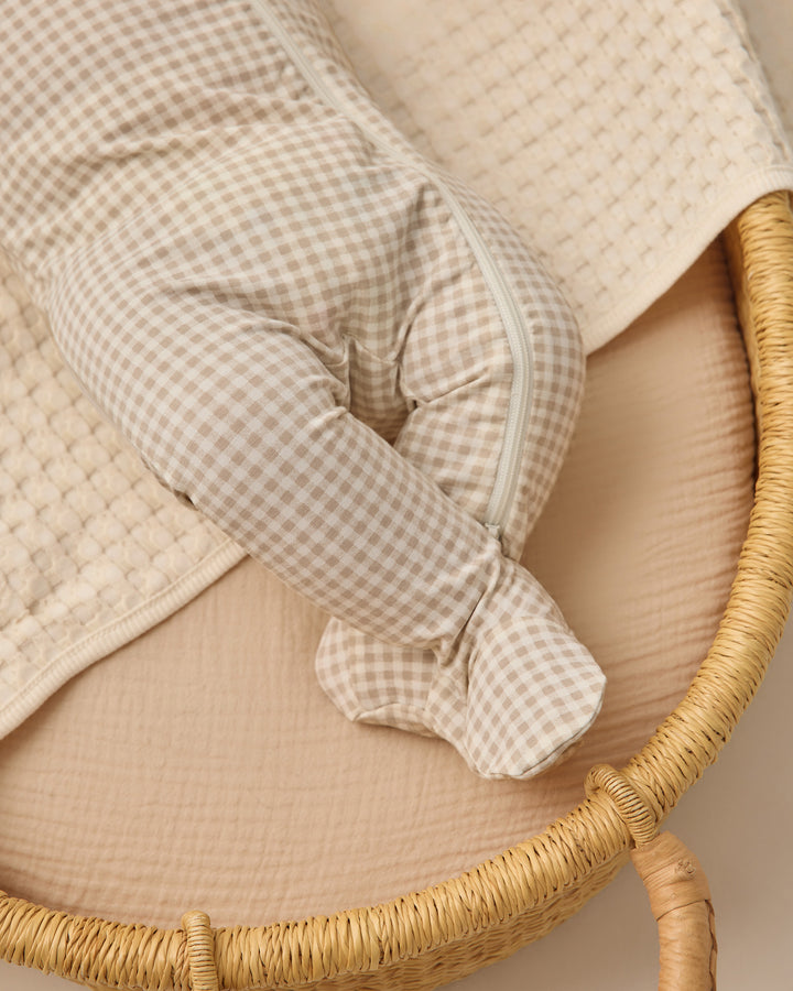 Oat Gingham Bamboo Zip Footie