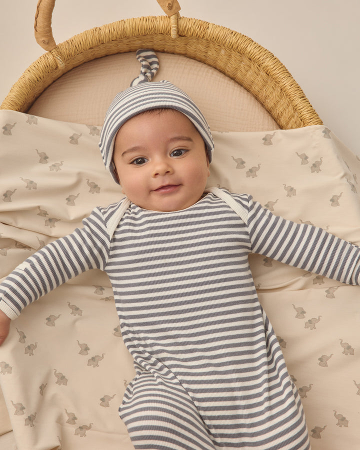 Ocean Stripe Knotted Gown + Hat Set