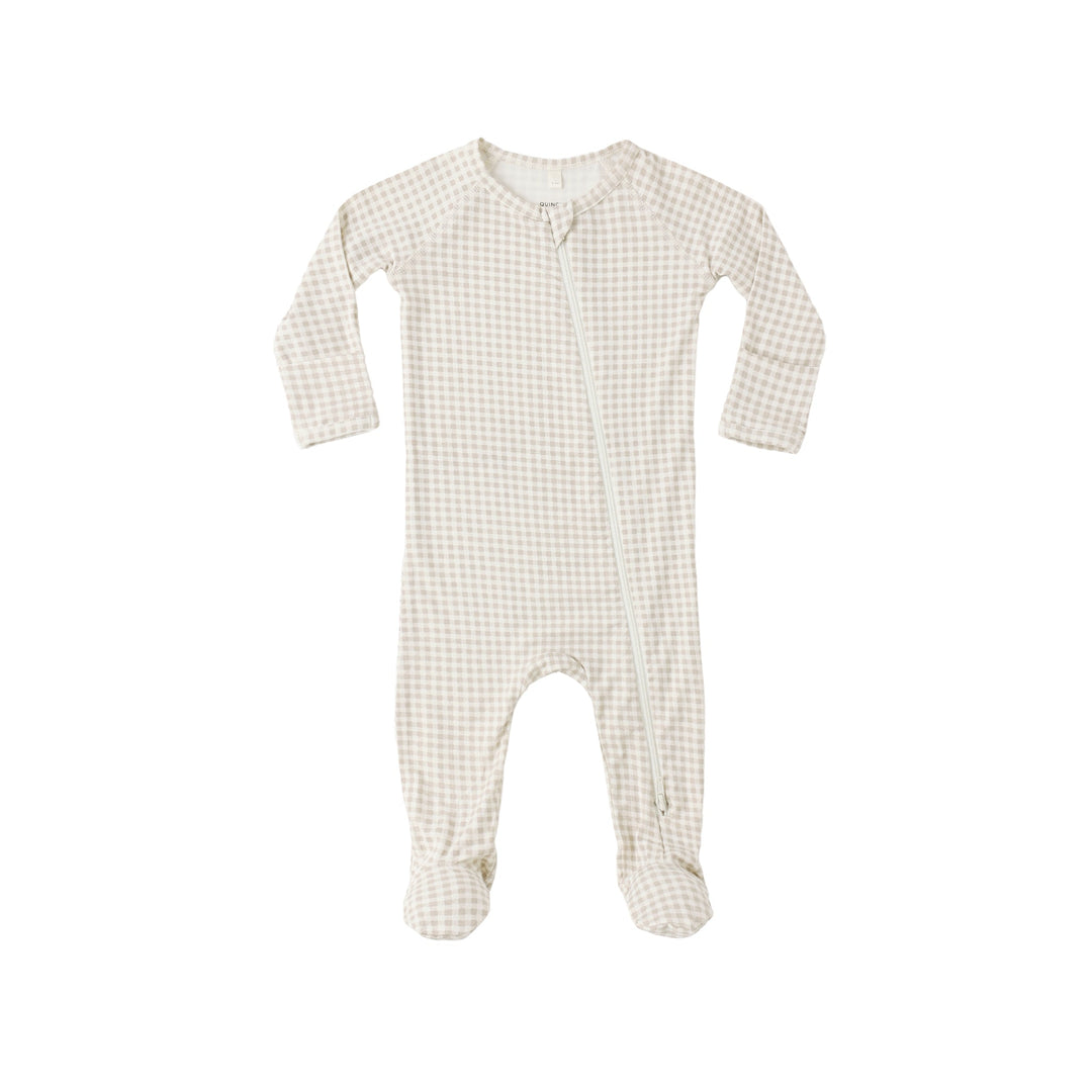 Oat Gingham Bamboo Zip Footie
