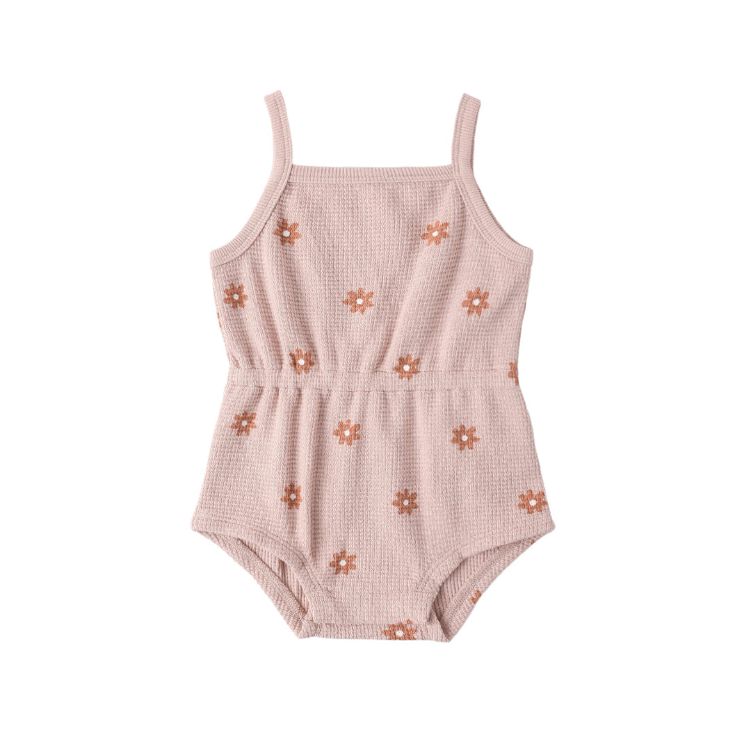 Pink Daisy Waffle Cinch Romper
