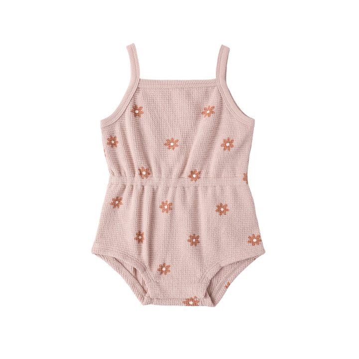 Pink Daisy Waffle Cinch Romper