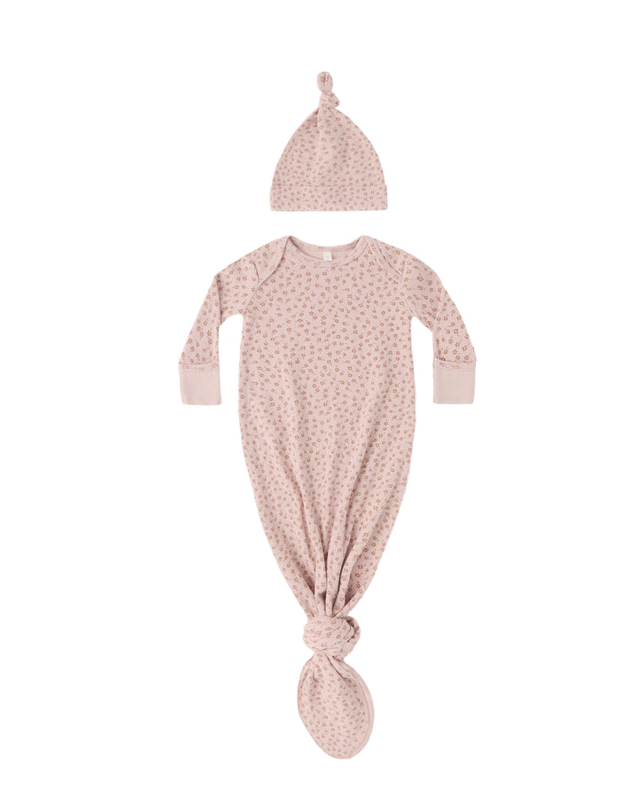 Blush Posy Knotted Gown + Hat Set