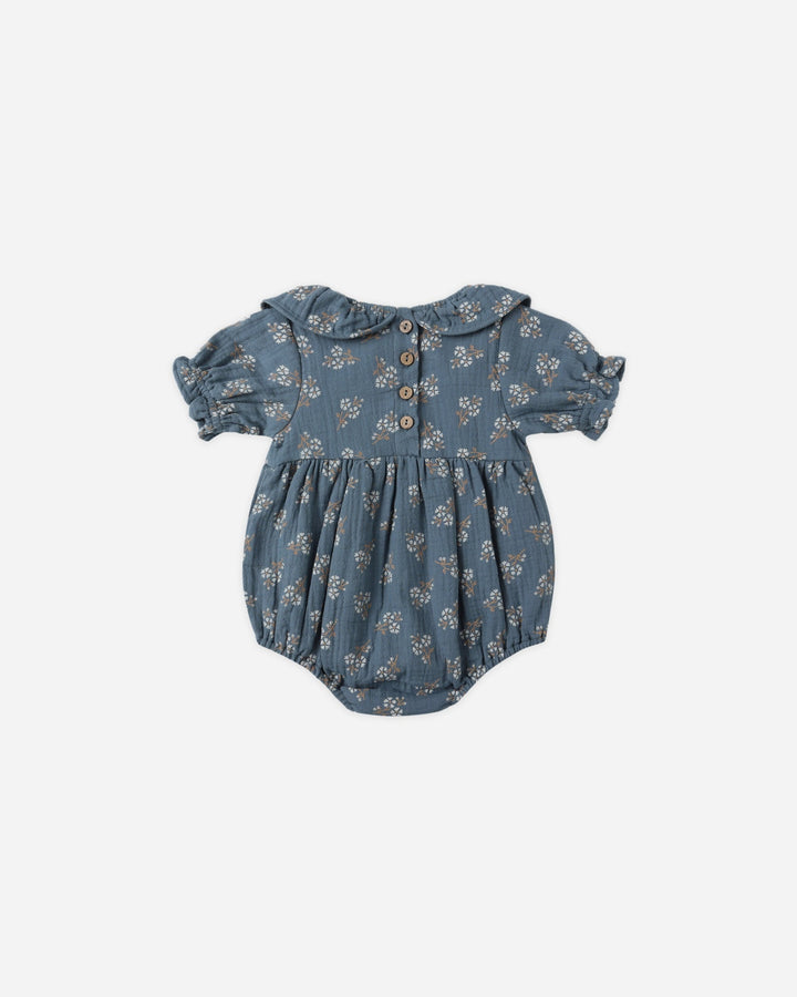 Ocean Blue Floral Collared Romper