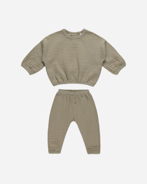 Olive Textured Sweat Set