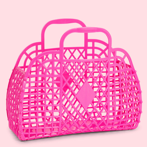 Large Retro Basket - Berry Pink