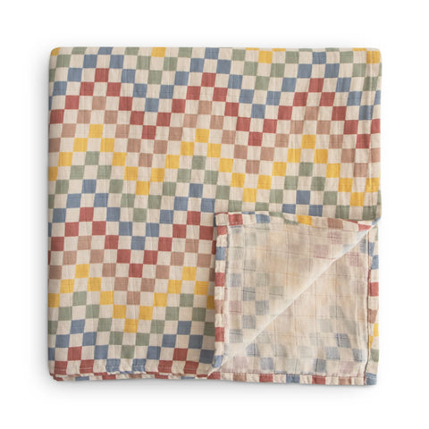 Organic Cotton Muslin Swaddle Blanket Retro Check