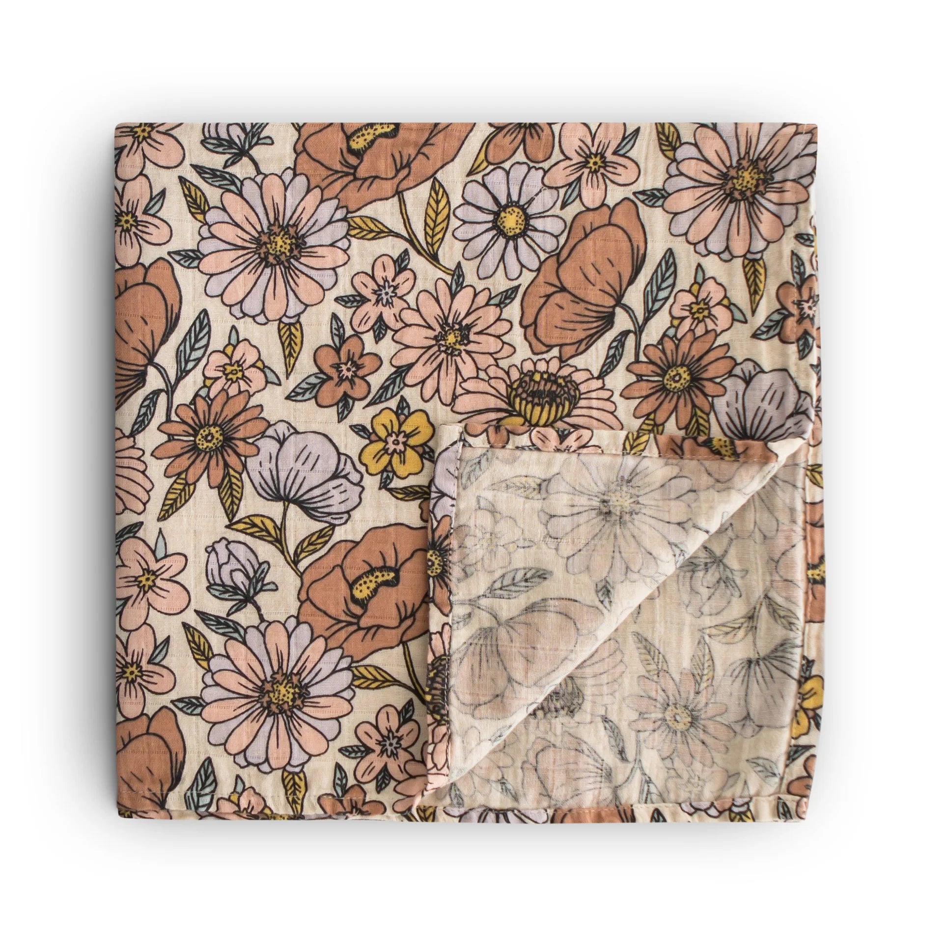 Organic Cotton Muslin Swaddle Blanket Retro Flowers