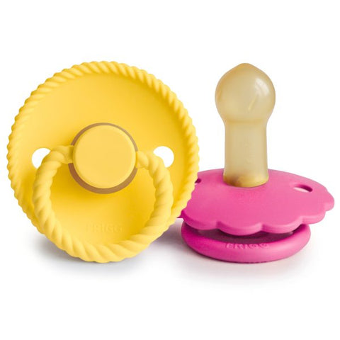 FRIGG Rope Natural Rubber Pacifier 2 Pack 0-6 Sunflower/Fuchsia