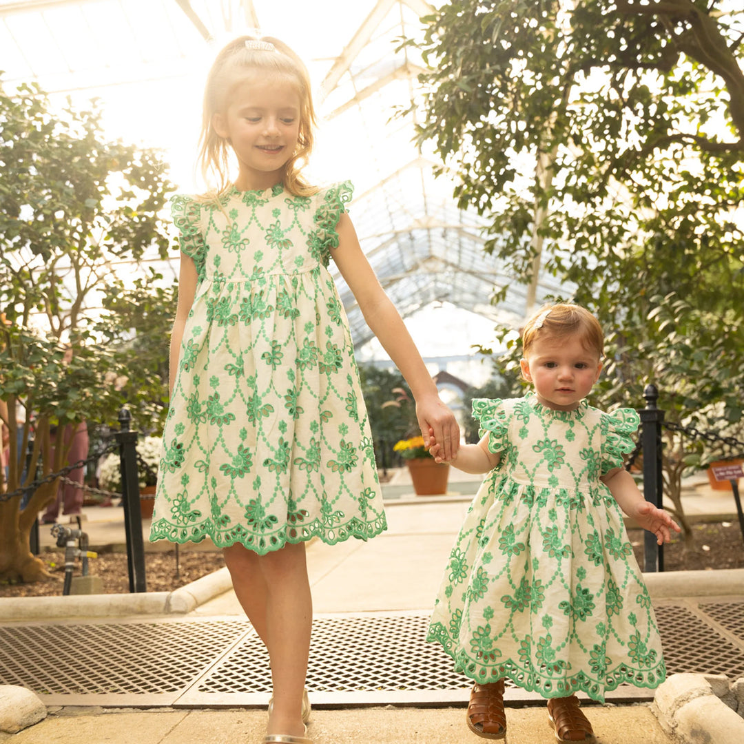 Kelly Green Eyelet Cynthia Baby Dress + Bloomers