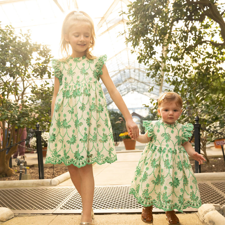 Kelly Green Eyelet Cynthia Baby Dress + Bloomers