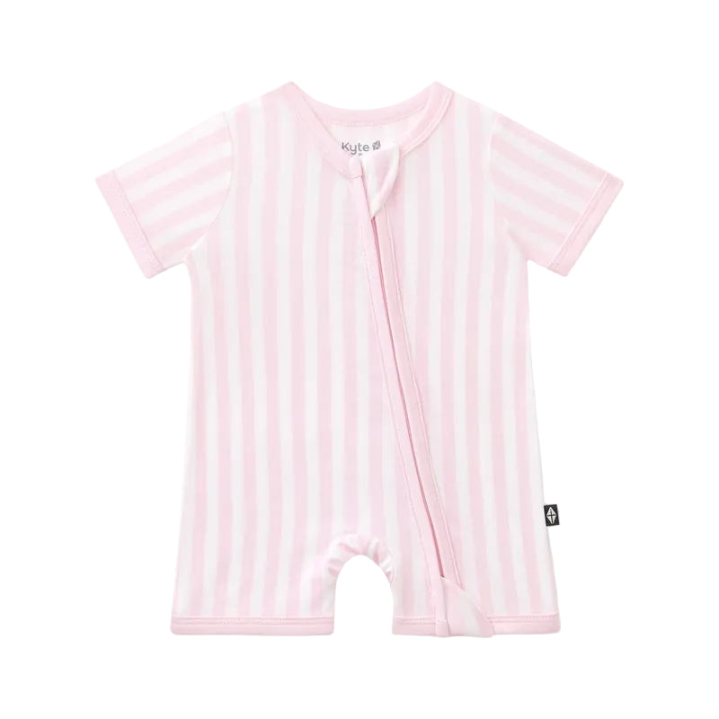 Sakura Stripe Zipper Shortall Romper