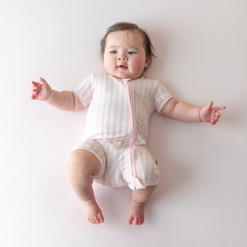 Sakura Stripe Zipper Shortall Romper