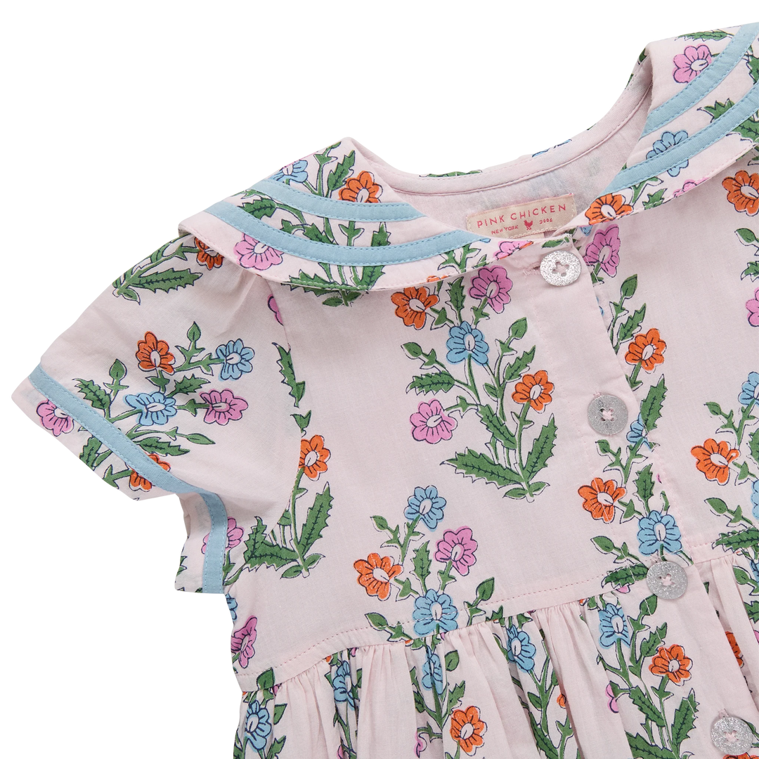 Pink Dewdrop Block Print Elowen Dress