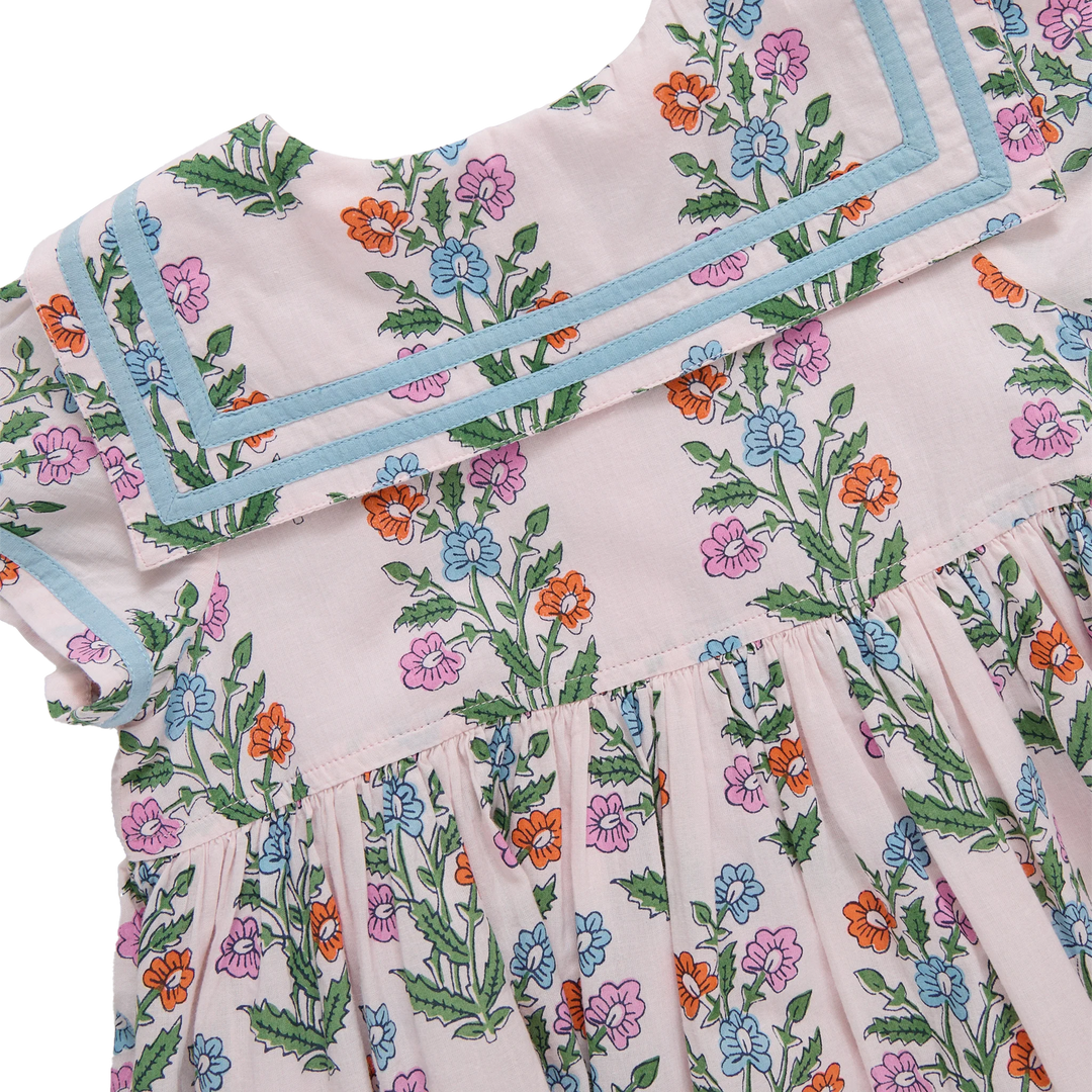 Pink Dewdrop Block Print Elowen Dress