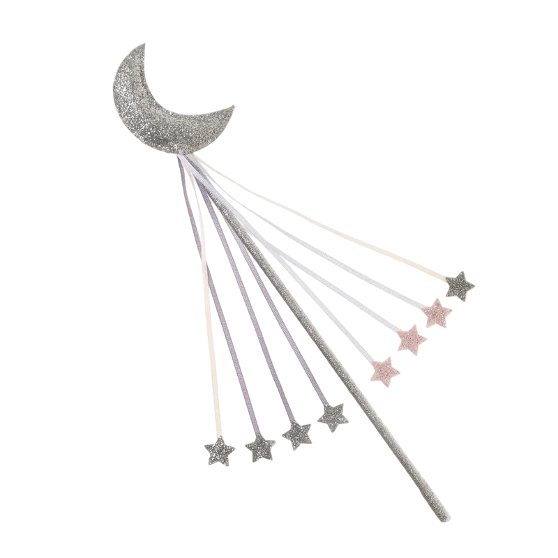Set of decorative wands with star and moon designs on a white background